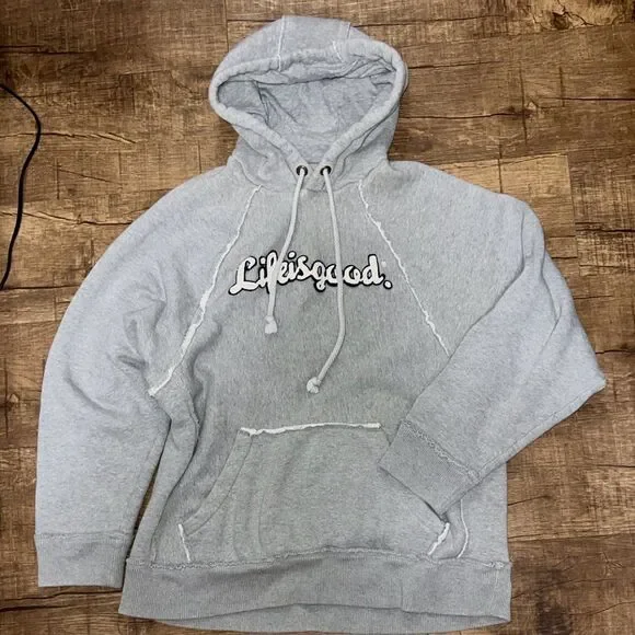 Heavyweight Life is good grey gray hoodie - Picture 1 of 3